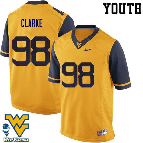 NCAA Youth Will Clarke West Virginia Mountaineers Gold #98 Nike Stitched Football College Authentic Jersey UY23G73PZ